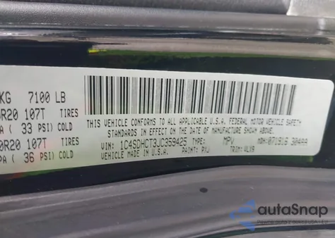 2018 Dodge Durango R/T Rwd из США, поврежденный, VIN 1C4SDHCT3JC359425